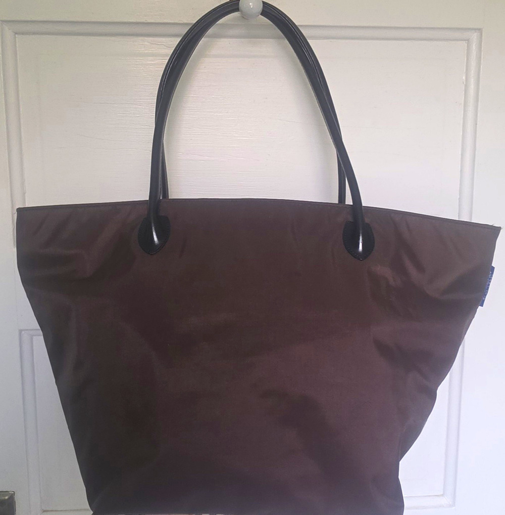 Burberry Brown Checkered Tote Bag Zip Closure Double Handles Lined Inner Pockets